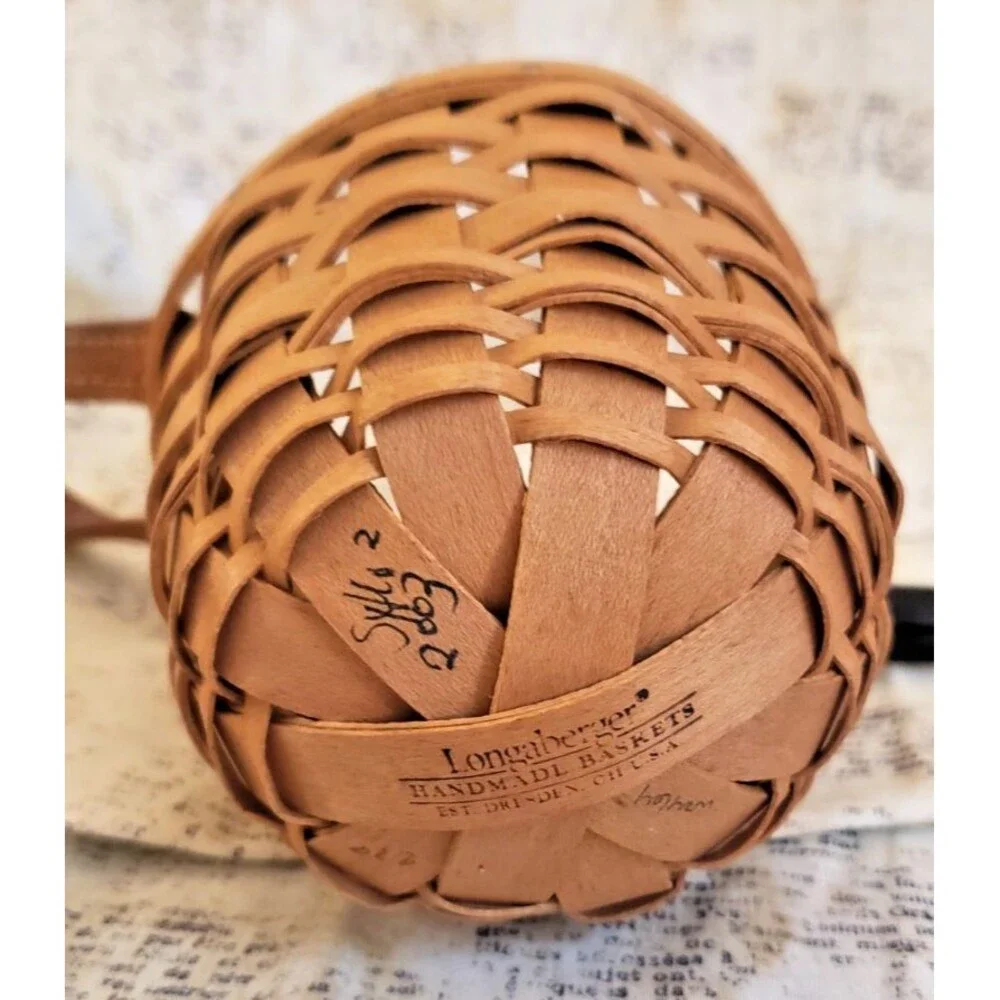 Cottagecore Small Hanging Longaberger Basket with Leather Handle - Signed 2003